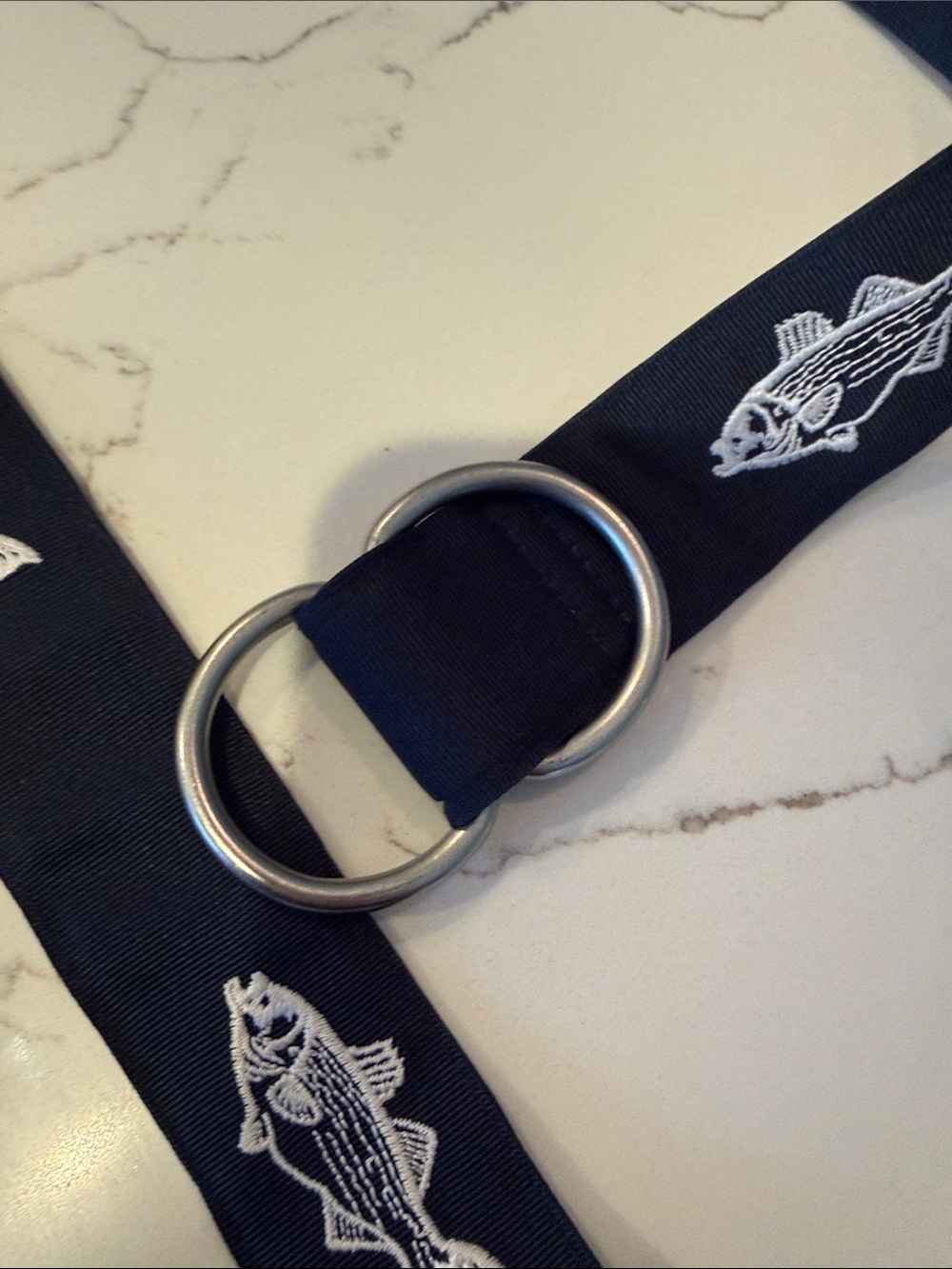 Vineyard Vines Navy Fish Embroidered Web Belt with D-Ring - Picture 3 of 5
